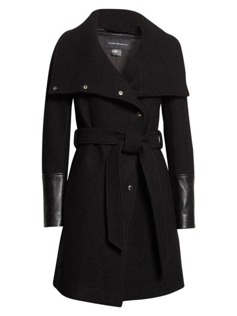 New, Club Monaco Halli Belted Wool & Leather Coat  In Black Size XL  #C4869